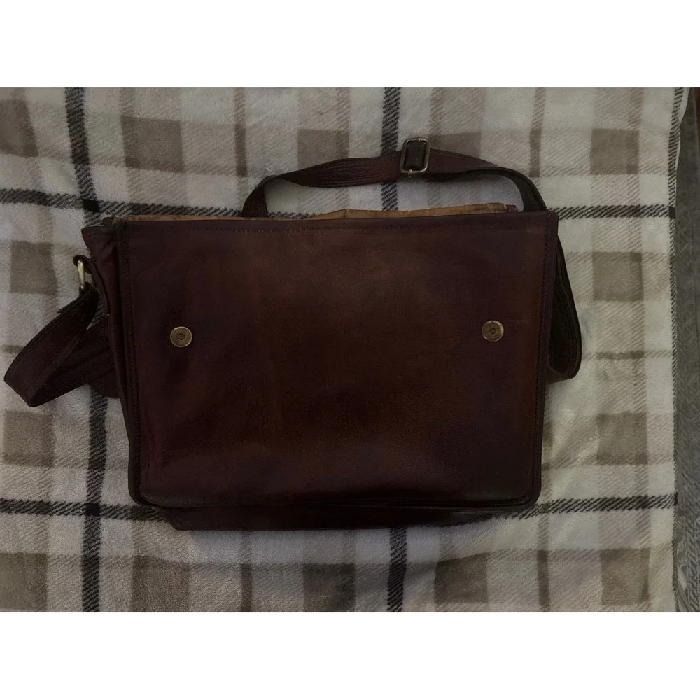Urban Leather Messenger Bag Dark Brown Full Grain Leather Adjustable Strap